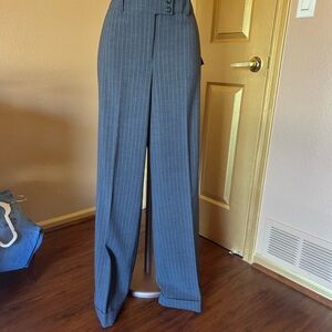 Anne Klein Pinstripe High-Waist Trouser Pants - Gray. Wide cuffs.NWT